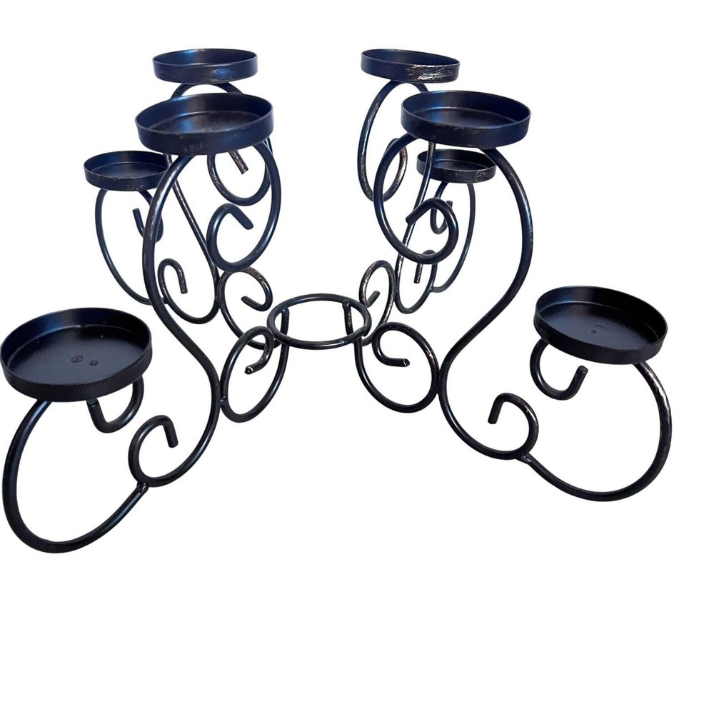 Wrought Iron Multi Tier 9 Pillar Candle Holder Stand Gold Accents Rustic Decor